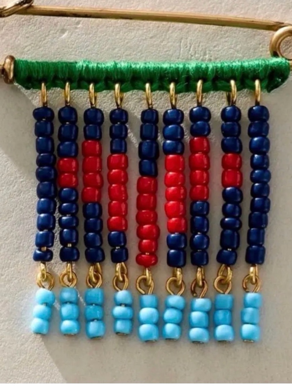 Free People Beaded Fringe Hair Pin in Navy, Red & Light Blue with Green Wrap